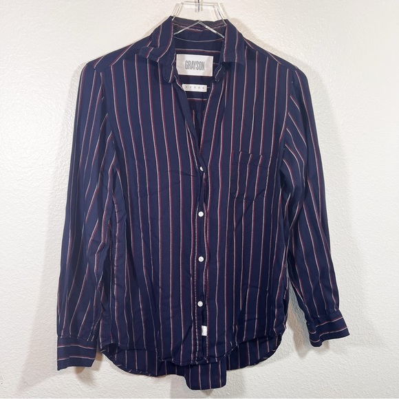 GRAYSON the Hero navy striped button down shirt - Picture 2 of 9